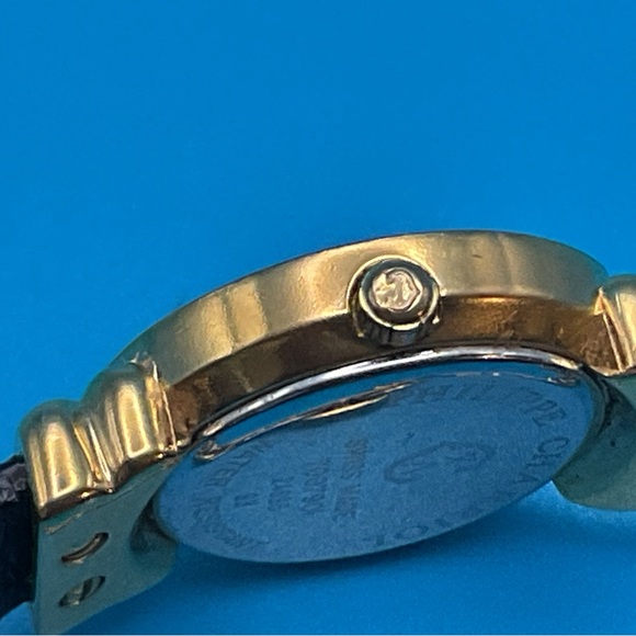 Gold-Tone Women's Watch with Black Leather Strap - Picture 10 of 14